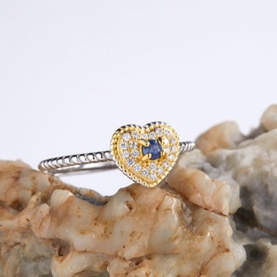 S925 Natural Sapphire Ring,Heart-shaped Gemstone For the Index Finger